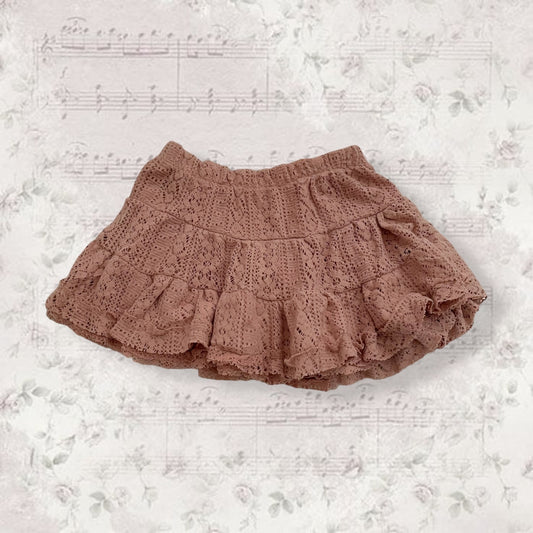 shake shake dusty pink coquette boho lacey knit mini skirt