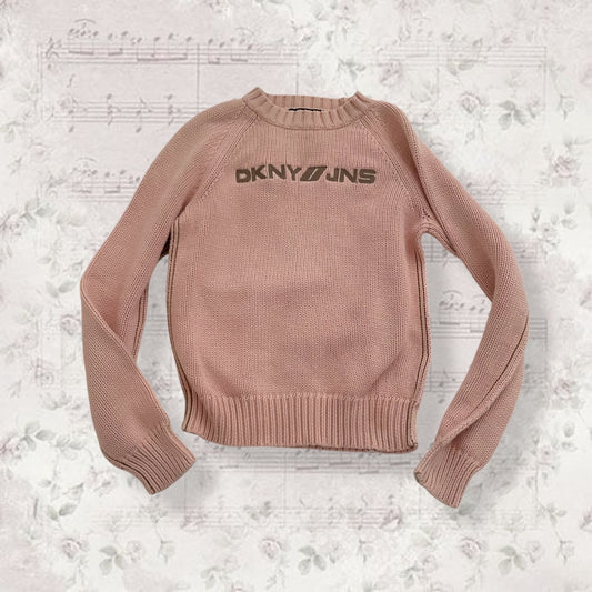dkny preppy baby pink sporty cropped fitted sweater with khaki trim
