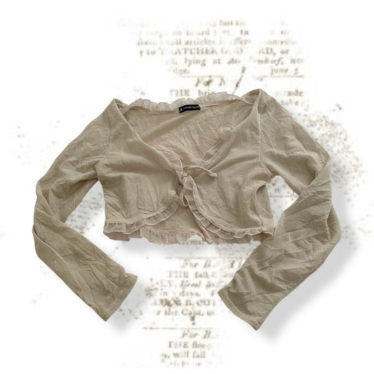 grey fortune cookies crop front tie long sleeve bolero