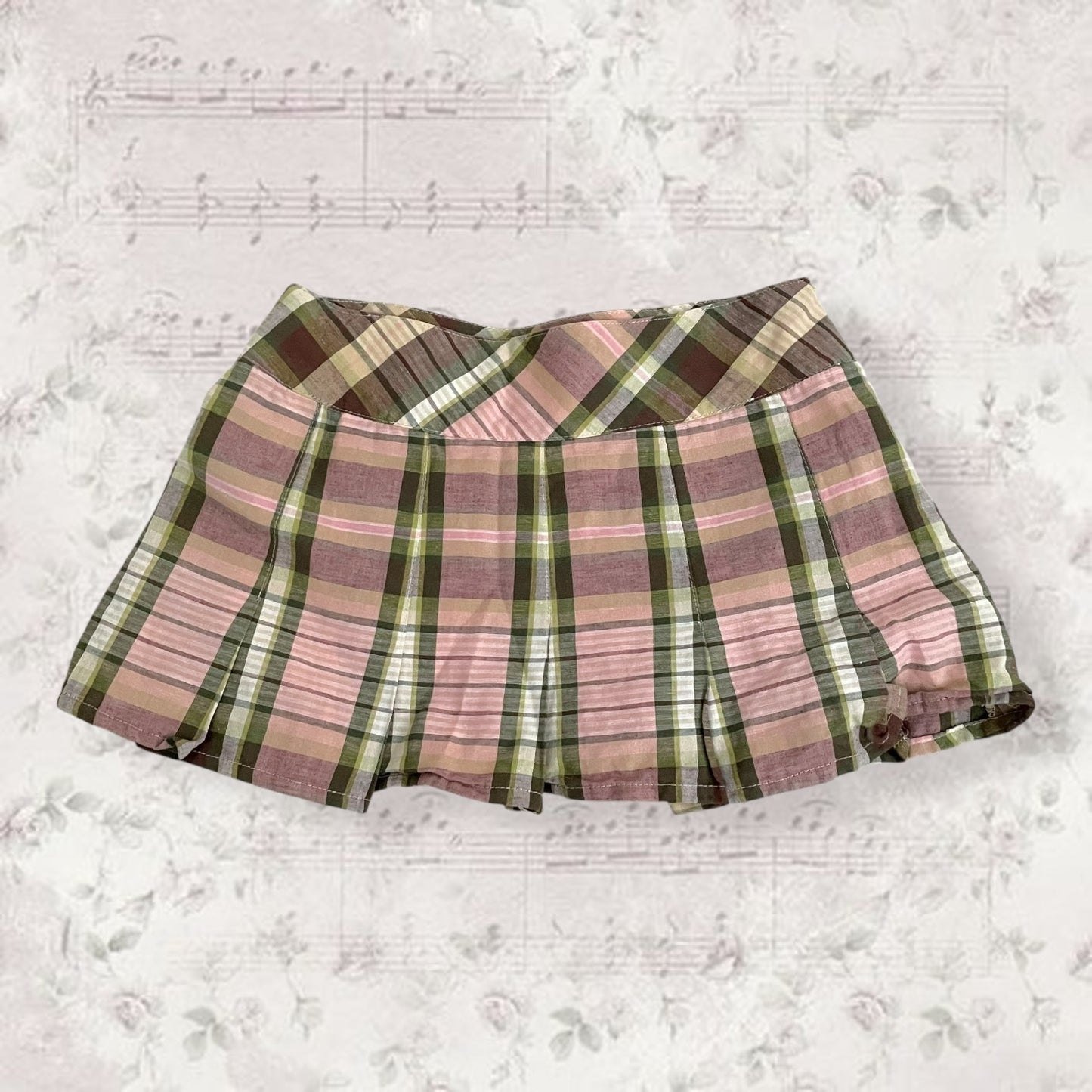 coquette preppy bernis pink green check pleated mini skrt