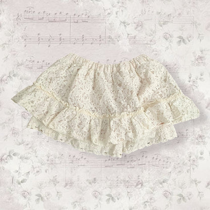 off white cream lacey puffy bloomer skort with ribbon detail