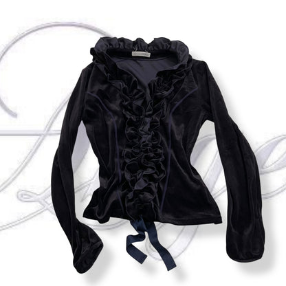 naracamicie dark purple velvet long sleeve ruffle blouson top