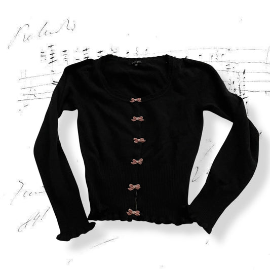 prideglide black cardigan with pink velor contrast bow charms