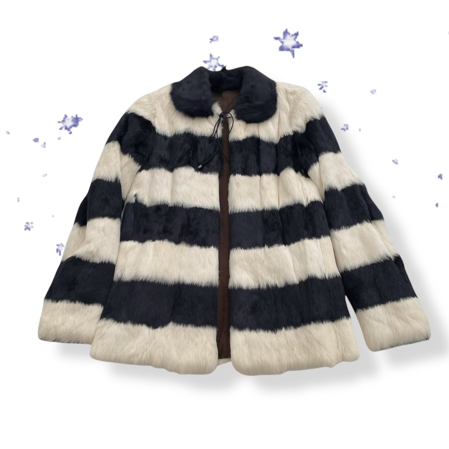 bape bapy tall line black white striped rabbit fur reversible jacket