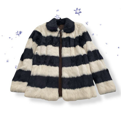 bape bapy tall line black white striped rabbit fur reversible jacket