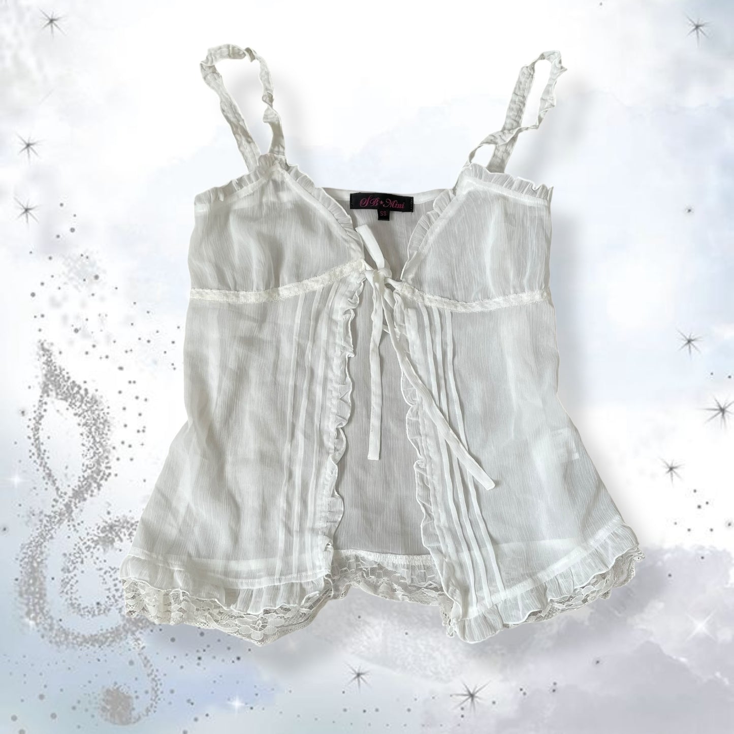 coquette fb mini white dainty open flared ribbon tie camisole