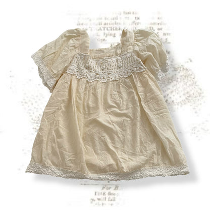 coquette butter yellow cream l'est rose white crochet lace puff sleeve flared babydoll tunic