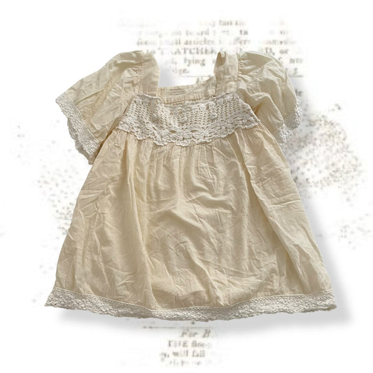 coquette butter yellow cream l'est rose white crochet lace puff sleeve flared babydoll tunic