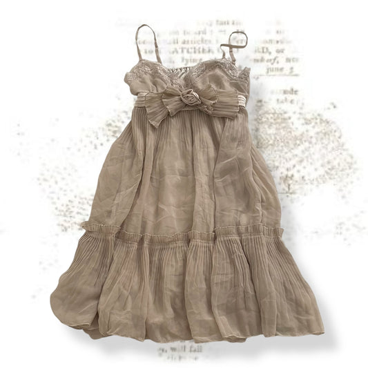 romantic greige axes femmes lacey pleated midi dress
