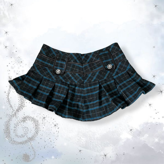 vintage preppy barzar blue black check pleated mini skirt