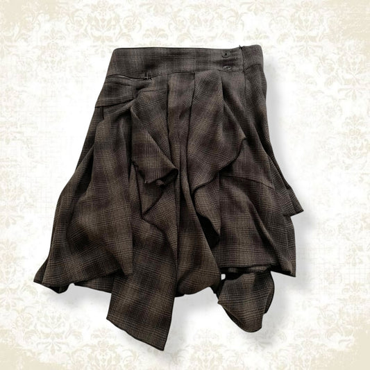 xanaka brown check asymmetric midi skirt