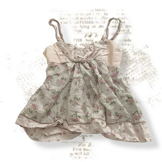 olives des olives baby pink floral print babydoll ribbon bow bust camisole