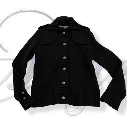 burberry london black utility military style shoulder knit cardigan jacket