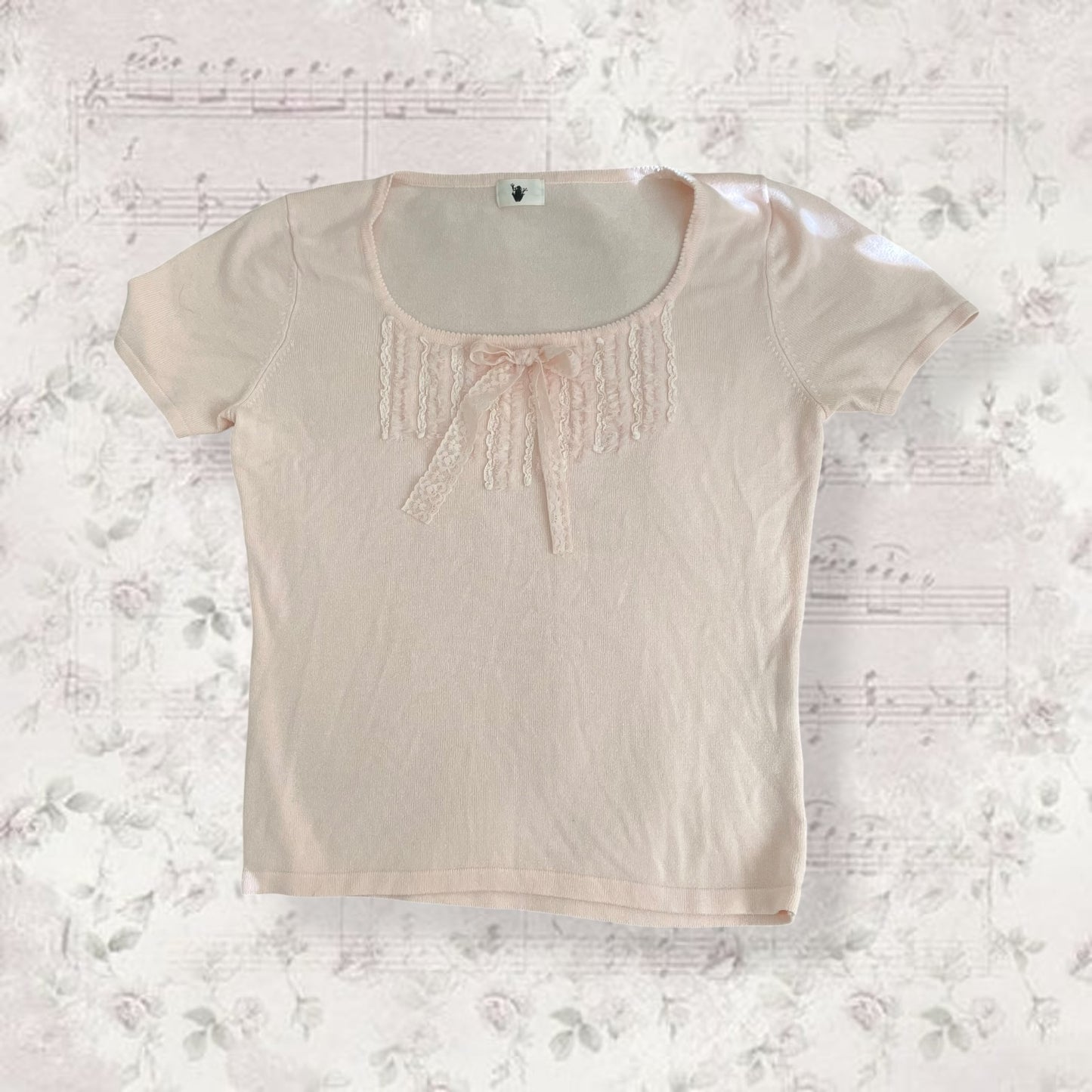 coquette ruffle soft pink lacey short sleeve top