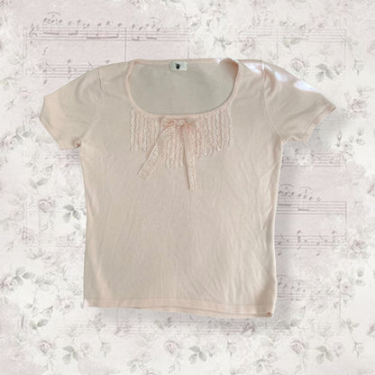 coquette ruffle soft pink lacey short sleeve top