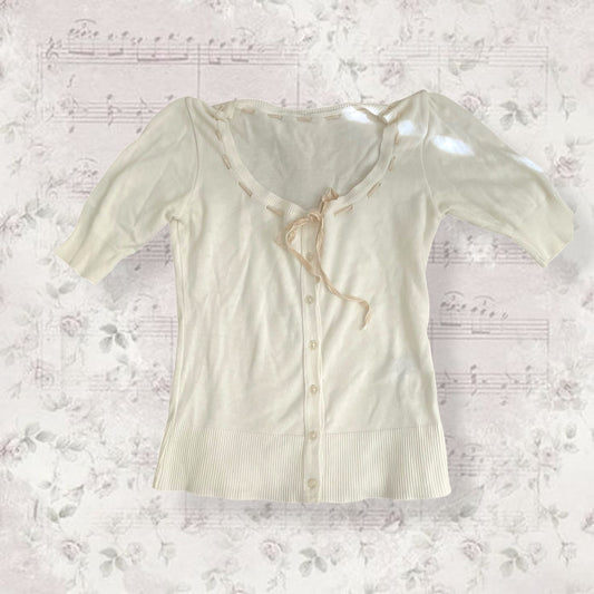 jill stuart white half sleeve round neck cardigan