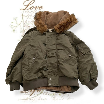 grace class/continential khaki puffer blouson jacket with pleated back detail