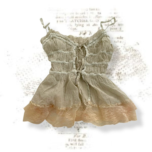 sugar rose sea green grey ruched balletcore front tie camisole