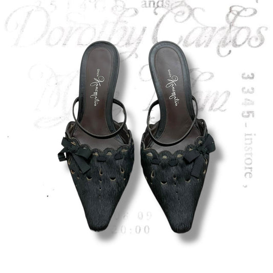 ginza kanematsu black pony hair pointed court shoes