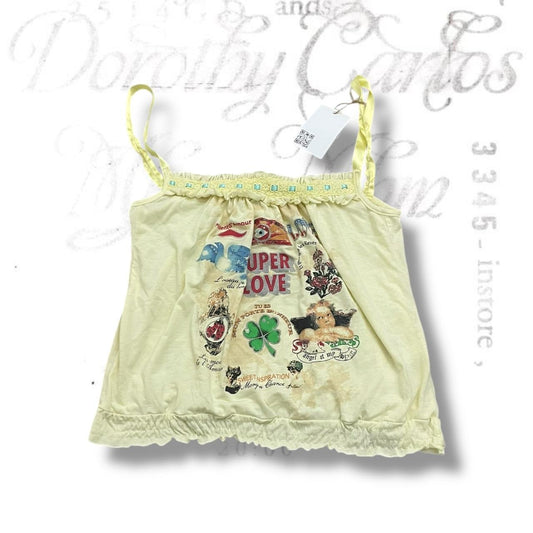 morgan de toi retro clover print baby yellow puffy camisole