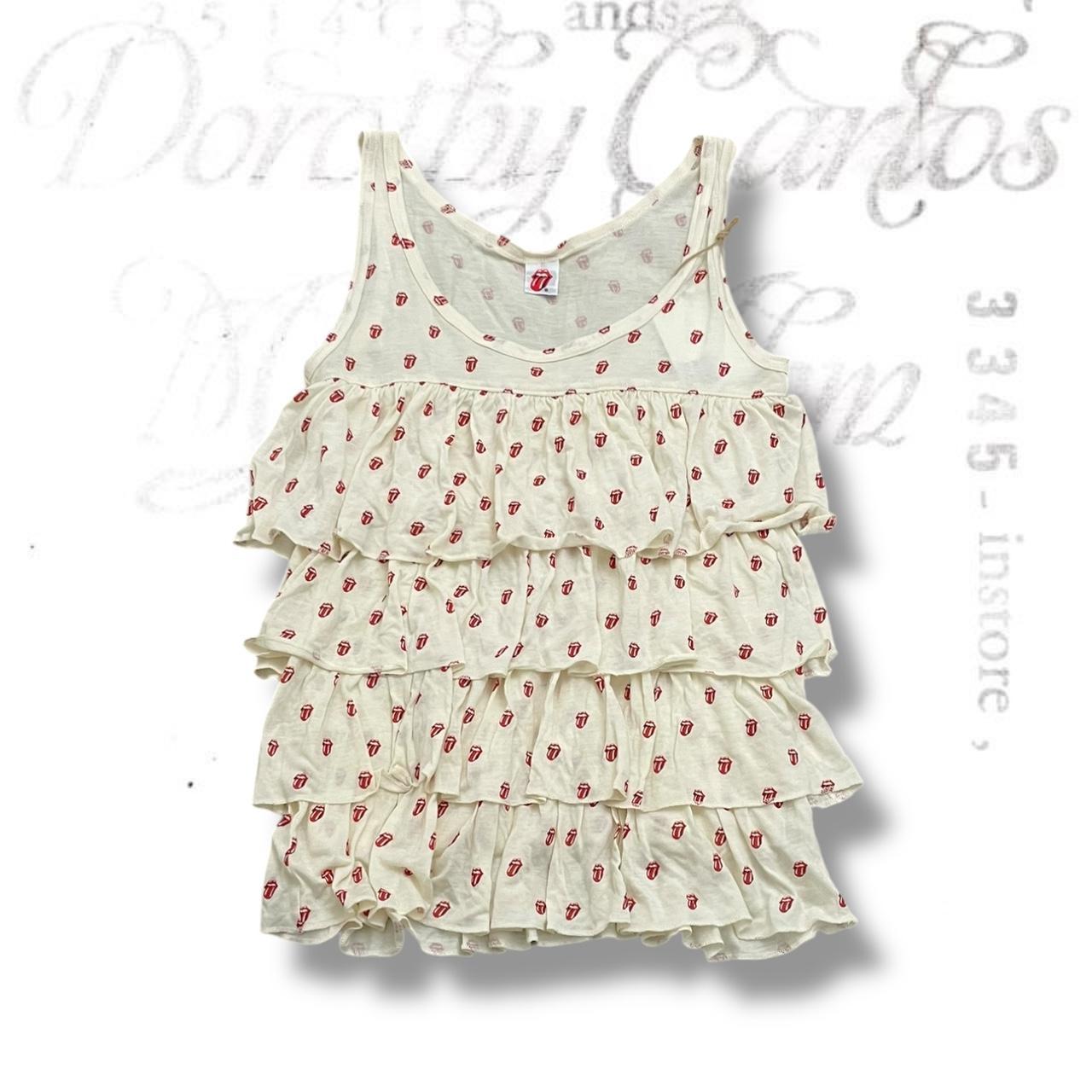 hysteric glamour x rolling stones off white cream lip print ruffle tiered camisole