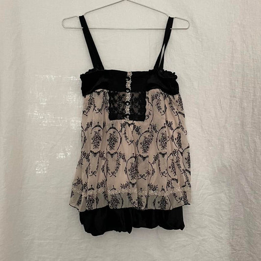 axes femmes black velvet x cream tulle babydoll top