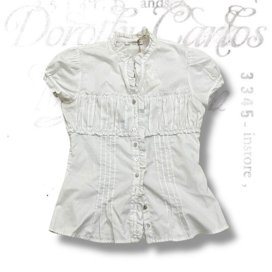 naracamicie white puff sleeve ruffle striped white blouse top