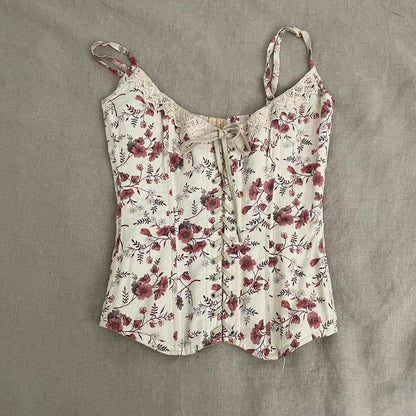 mezzobusto milano cream floral bustier corset top with red floral print