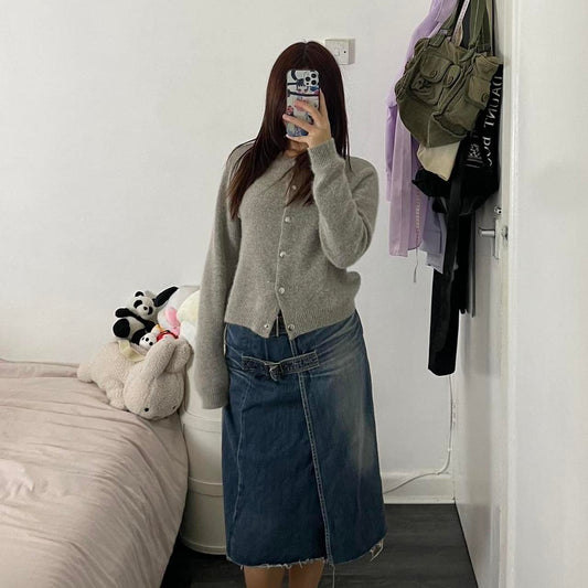 hysteric glamour med wash denim wrap midi skirt