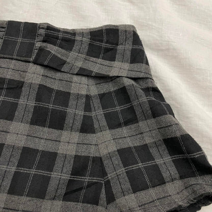 vintage grey black checkered plaid preppy mini skirt with bow detail