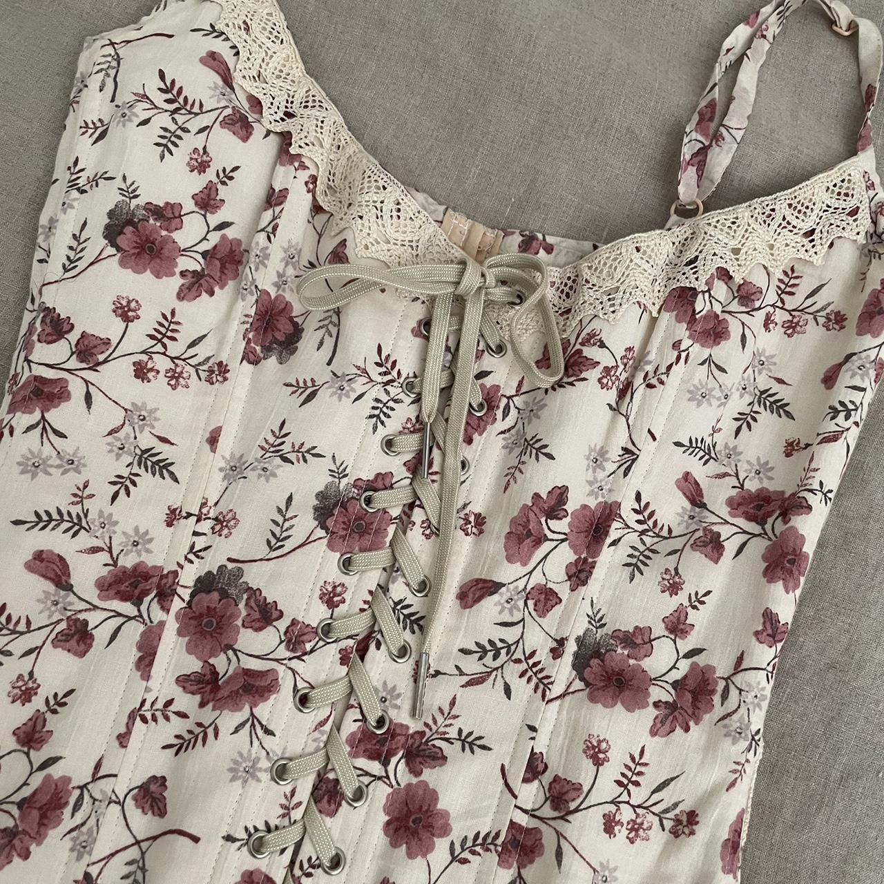 mezzobusto milano cream floral bustier corset top with red floral print