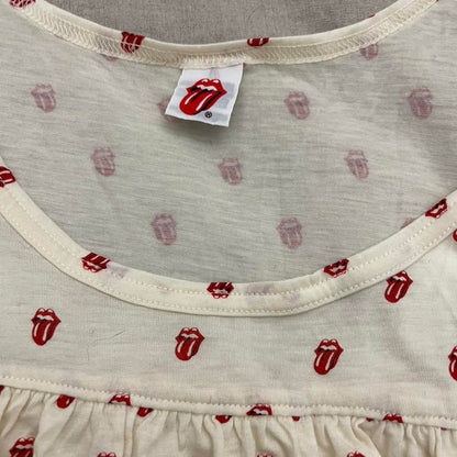 hysteric glamour x rolling stones 灰白色奶油色唇印荷叶边分层吊带背心