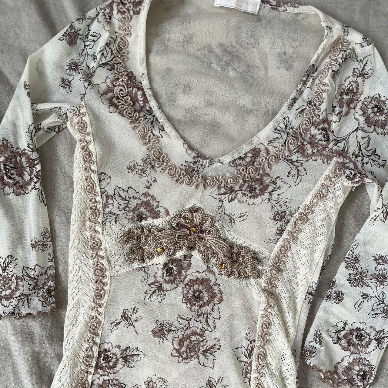 shirt passion boho paisley white brown floral print shirt with cute heart charm