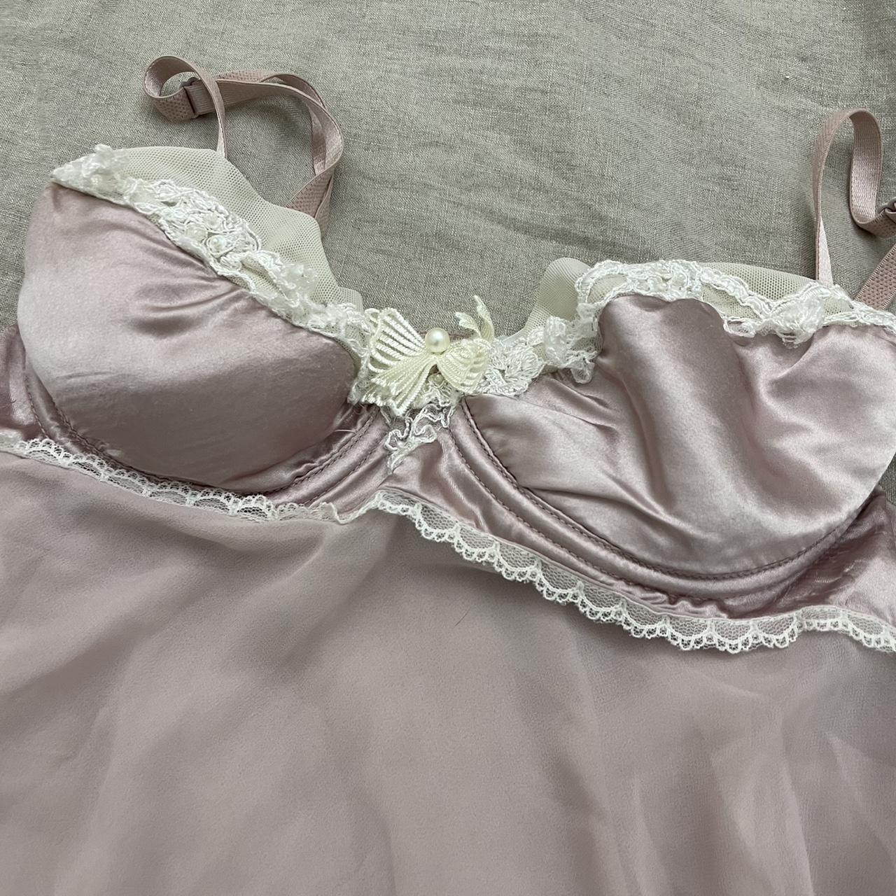 dusty pink gilligal bustier satin slip dress with ruffle lace and bow detail