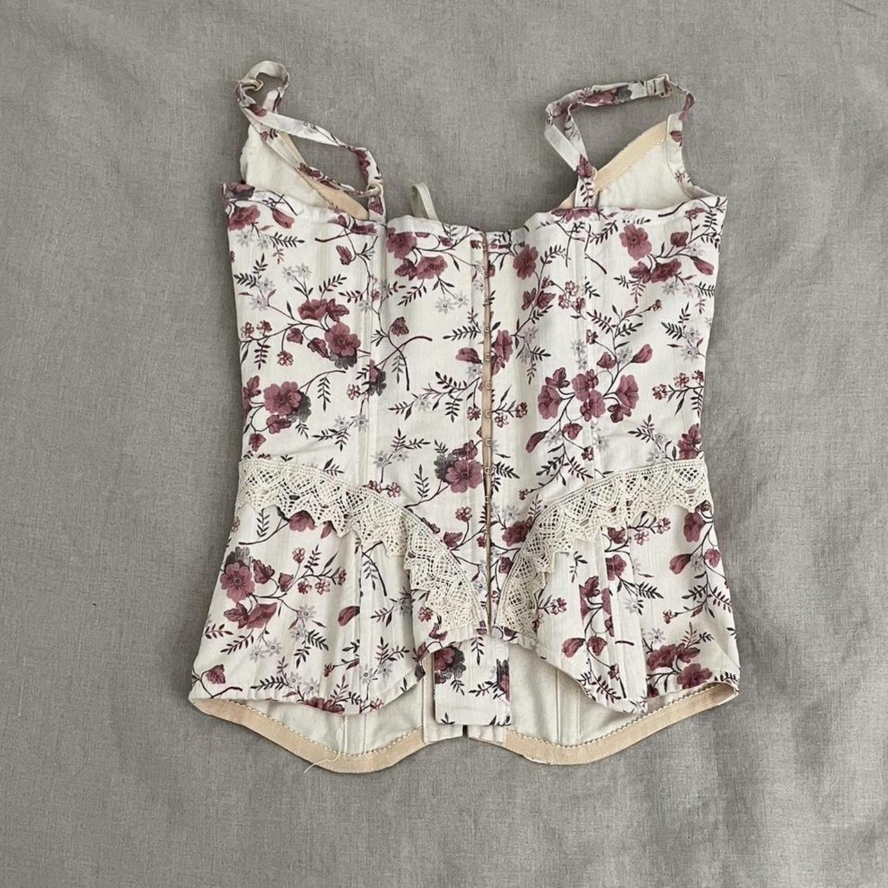 mezzobusto milano cream floral bustier corset top with red floral print