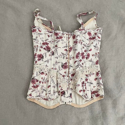 mezzobusto milano cream floral bustier corset top with red floral print